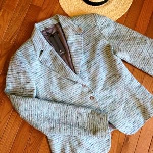 Zanella New NWT Size 14 Blazer Coat Suit Jacket Tweed Cotton Blend Large Blue